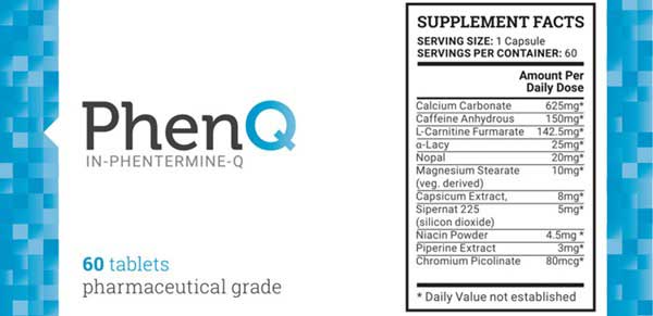 Product label showing ingredients for fat burning and weight loss